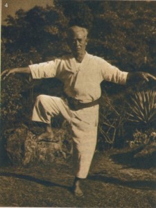 El Maestro Hoan Soken del estilo Matsumura Seito Shorin Ryu ejecutando técnica del boxeo de la Grulla Blanca (Hakutsuru Ken)